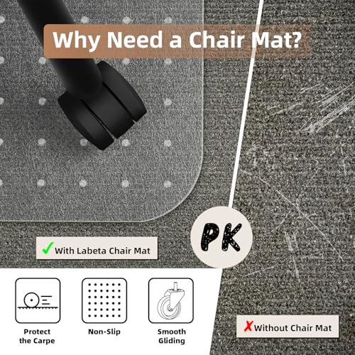 Office Chair Mat for Carpet Floor, 48"X60" Chair Mat, Slip Resistant Heavy Duty Under Desk Protector Carpeted Floors Mats, Office Low Pile Carpets and Rolling Computer Mats with Studs for Home
