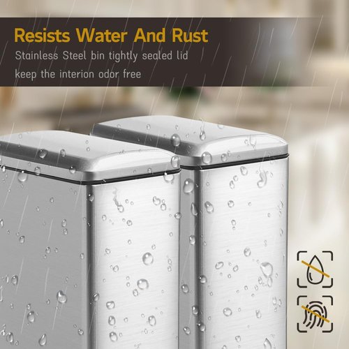 JM ·YIPENG Bathroom Trash Can, 10L/2.6 Gallon Stainless Steel Step Slim Garbage Can, Pedal Trash Bin with Removable Liner Bucket, Soft Close Lid, Rectangle Trash Bin for Office, Kitchen, Bedroom