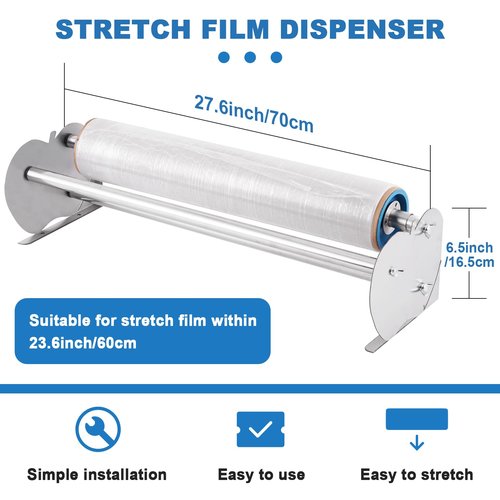 Consfly 23.6 Inch Stretch Film Dispenser Packing Machine, Stainless Steel Table Stretch Film Wrap Dispenser for Packaging, Moving and Shipping