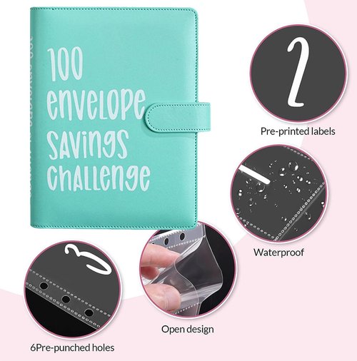 Skiennix 100 Envelopes Money Saving Challenge - Fun Savings Binder with Cash Envelopes | Green