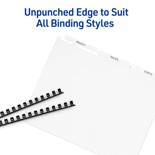 Avery 3-Tab Unpunched Dividers for Use with Any Binding System, Easy Print & Apply Clear Label Strip, Index Maker Customizable White Tabs, 25 Sets (11442)