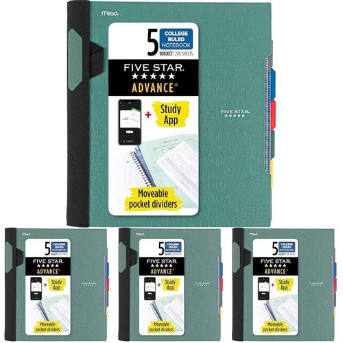 Five Star Flex Refillable Notebook + Study App, 1 Inch Binder with Customizable Cover, College Ruled Notebook and 3 Ring Binder, Hybrid NoteBinder, 200 Sheet Capacity, Green (29326AQ8) (Pack of 4)