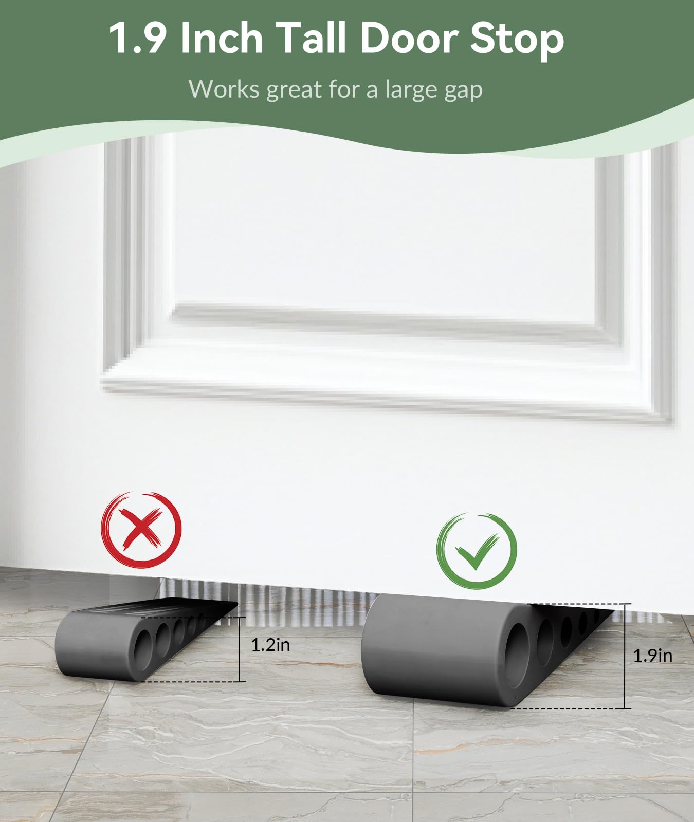 Optish 1.9 Inches Heavy Duty Door Stopper, 2 Pack Rubber Door Stop, Door Stoppers for Bottom of Door, Large Door Stopper Wedge for Home Office School (Dark Grey)