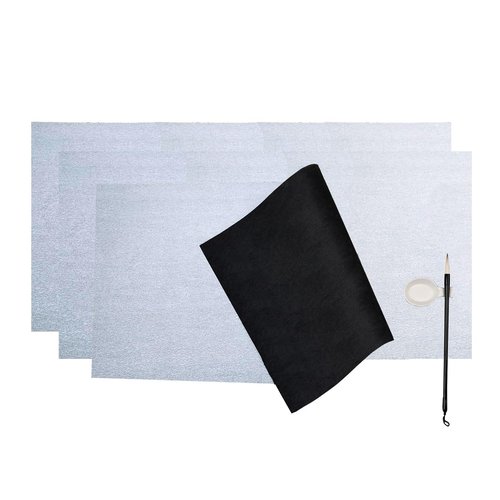 mollensiuer 3 Sheets Reusable Water Drawing Writing Cloth with Calligraphy Brushes and Water Dish No Ink Chinese Calligraphy Practicing Cloth for Beginners Practicing, Grey