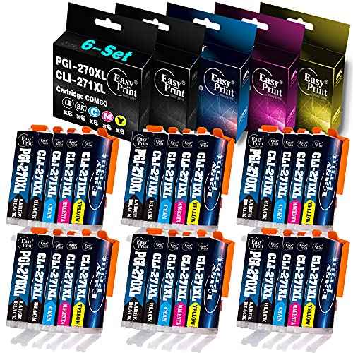 EASYPRINT Compatible Ink Cartridges Replacement for PGI270XL CLI271XL PGI 270XL CLI 271XL Pixma MG6820 MG7720 MG5720 MG5722 TS6020 TS9020, (30-Pack, 6X Large BK, 6X Small BK, 6X C, 6X M, 6X Y)