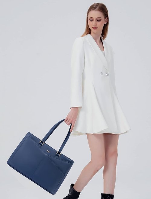 LOVEVOOK Laptop Tote Bag - 15.6 Inch Waterproof Leather Briefcase for Women | Navy Blue