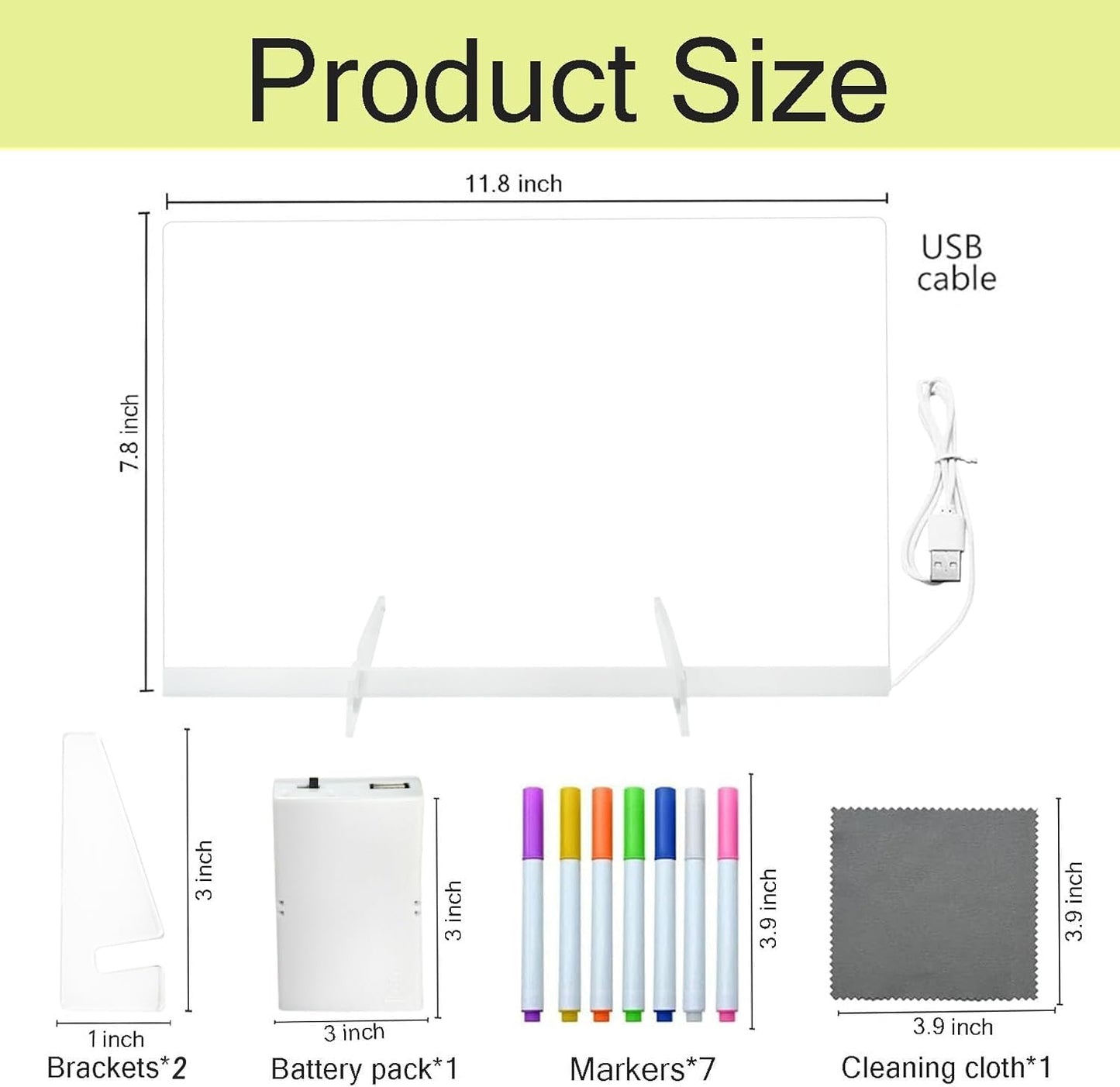 Skiennix LED Note Board - Colorful Acrylic Dry Erase Board with Adjustable Stand & 7 Pens | 11.8 x 7.9 in