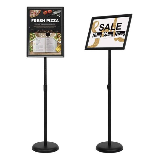 VAIIGO 11 x 17 Inch Adjustable Pedestal Sign Holder Poster Stand, Heavy Duty Floor Standing Sign Holder Stand Aluminum Snap Open Display Frame for Vertical and Horizontal View Sign Displayed(Black)