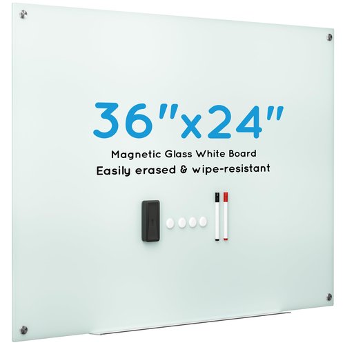VUSIGN 36" x 24" Glass Whiteboard, Magnetie Dry Erase Board of Frameless, Minimalist Style Glass White Board for Wall, Office, Home,School