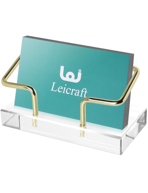 Leicraft Crystal Business Card Holder for Desk, Modern Card Organizers and Office Desk Accessories for Men and Women (Golden)