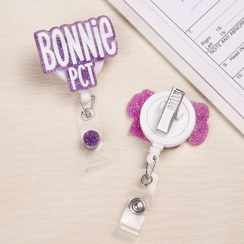 callie Custom Glitter Name Badge Reel Nursing Student CNA RN BSN LPN, Personalized Badge Reel Retractable ID Badge Holder Clip for Nurse