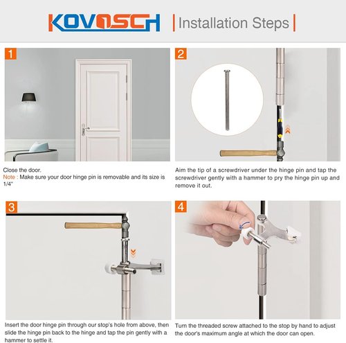 Brushed Satin Nickel Hinge Pin Door Stopper - 6 Pack Adjustable Heavy Duty with White Rubber Tips