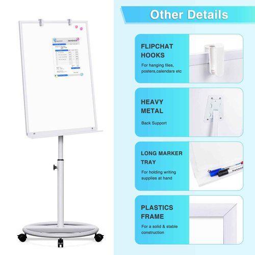 Whiteboard on Wheels 36 x 24 inches - Standing Magnetic Dry Erase Board, Mobile White Board Easel with Flipchart Hooks Portable Rolling Easel for Classroom Office Home (Silver)