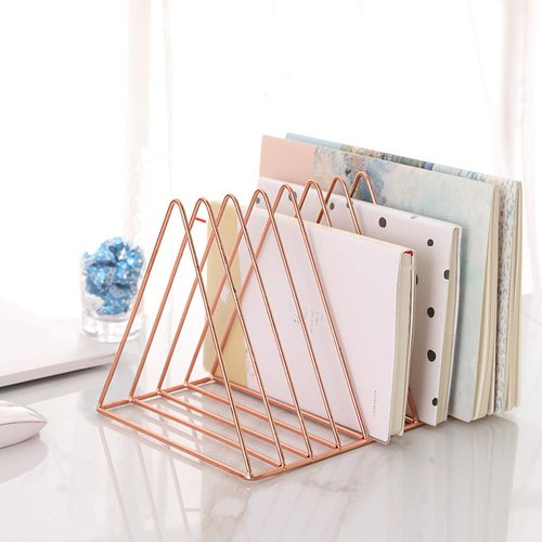 Sooyee 2 Pack 9 Slot Rose Gold Magazine Holder,Desktop File Sorter Organizer Triangle Bookshelf Decor Home Office