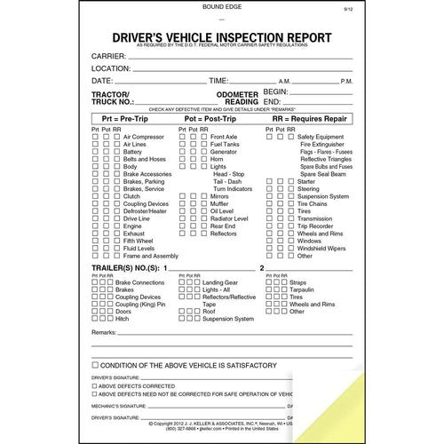 J. J. Keller Detailed Driver's Vehicle Inspection Report (Pre- & Post-Trip) Meets FMCSR Requirements, Book Format with 31 Sets, 2-Ply Carbonless, 5.5" x 8.5", 5 Pack