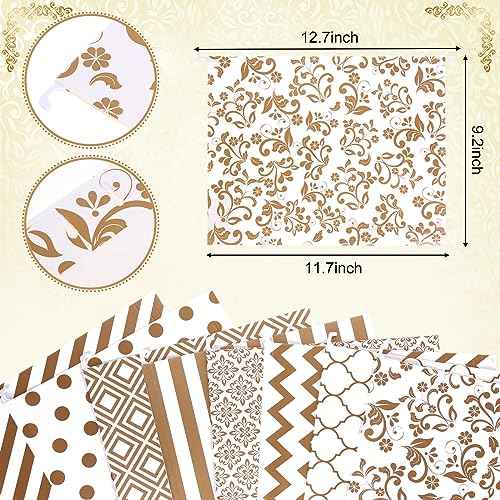 Estune 32 Pcs Decorative Hanging File Folders Letter Size Cabinet File Folders Organizers with 1/5 Cut Adjustable Tabs for Office Desk School Filing Cabinet Home(Gold Stripe)