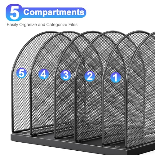 Gianotter Black Desktop File Organizer with 5 Compartments - 9.25"W x 8"D x 7.5"H