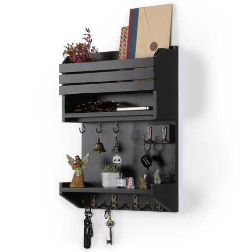 Innovation Key Holder for Wall, Wall Mounted Mail Organizer with 9 Key Hooks, Black
