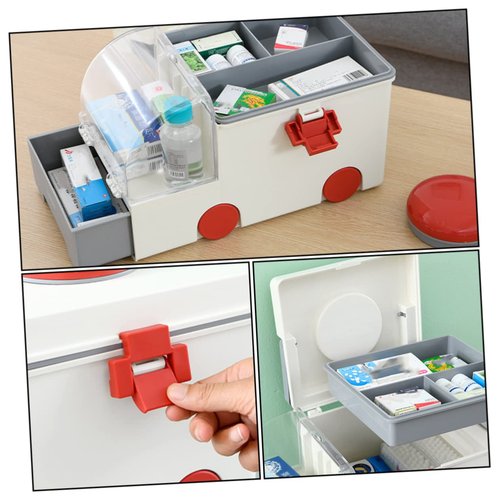 KOCKSHION Large Capacity Plastic First Aid Storage Box Emergency Medicine Case for Home Use Portable Medical Organizer Lid for Family Medicine and Emergency Supplies