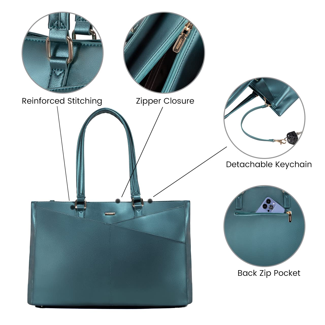 LOVEVOOK Laptop Bag for Women 15.6 Inch Tote Bags Waterproof Leather Briefcase Computer Women Business Office Work Bag,Pearl Green