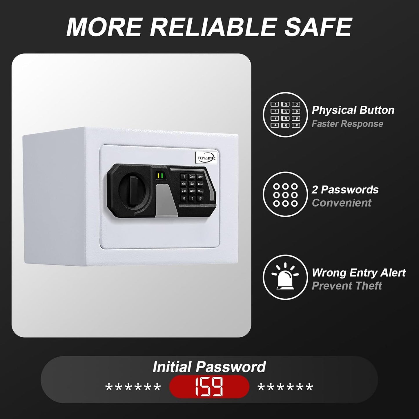 Tenamic Electronic Digital Safe Box - 0.23 Cubic Feet Keypad Lock Security Cabinet | Solid Alloy Steel, White
