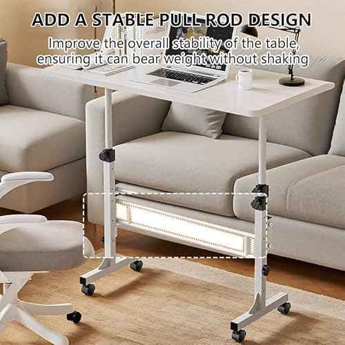 Portable Standing Desk, Adjustable Height 27.5"-43.3", Small Rolling Desk with Lockable Wheels, Foldable Computer Desk for Home Office, Space-Saving Laptop Table, White