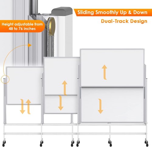 Maxtek Dry Erase Whiteboard - Height Adjustable Mobile Easel on Wheels | 48" x 60" Double-Sided Magnetic Board for Office & Home