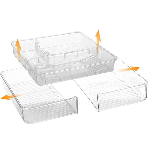 LOFTIFY Expandable Drawer Organizer-Adjustable Shallow Tray, 11" to 19" Width,1.97" Height, Clear Plastic Storage for Bedroom, Living Room, Kitchen/Bathroom/Office/Cosmetic/Tools/Cutlery/Stationery