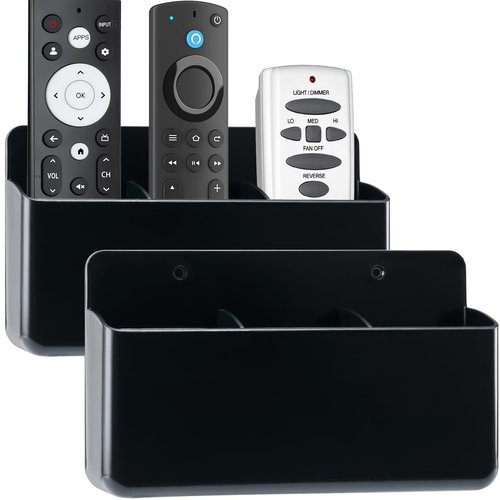 Vaconico Adjustable Remote Control Wall Mount, 3 Slot TV Remote Holder & Self Adhesive Controller Holder, Black (2 Packs)