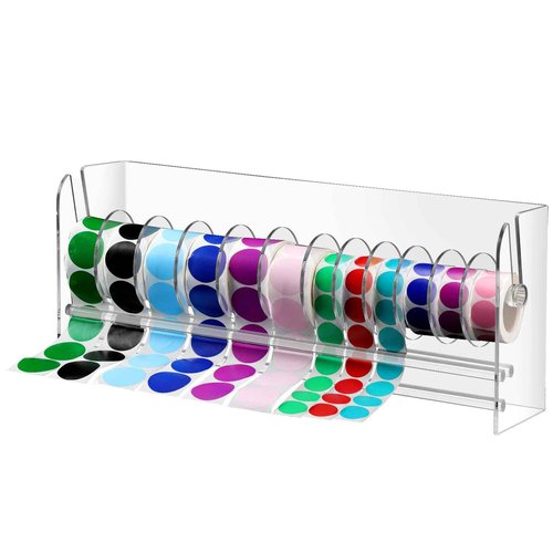 Qilery Adjustable Label Dispenser Acrylic Roll Sticker Dispenser Sticker Holder Organizer Label Stand for Holding Office and Home(12 Disks)