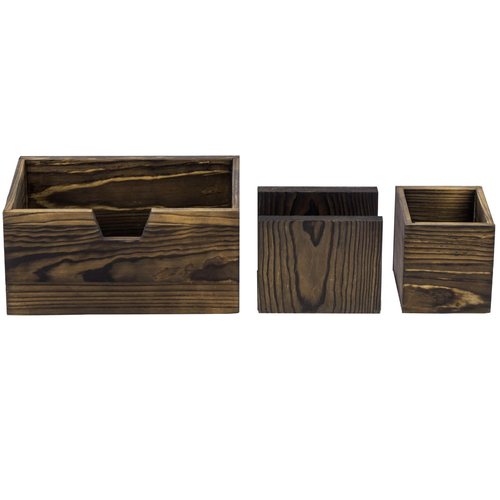 MyGift Magnetic Storage Trays, Rustic Burnt Solid Wood Magnet Office Supplies Baskets with Mail Sorter Slot, Stationery Organizers, and Marker Pen Holder Box, 3 Piece Set