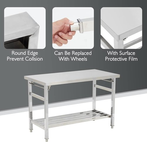 Garvee 48x24 Inch NSF Stainless Steel Folding Table - Heavy-Duty Prep Table for Kitchen & Restaurant, 500 lbs Capacity