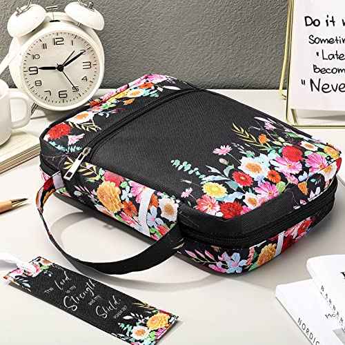 Laumoi Bible Cover Case for Women 10'' Floral Bible Cover Case Women Portable Protective Bag for Bible Study Supplies(Less Flower)