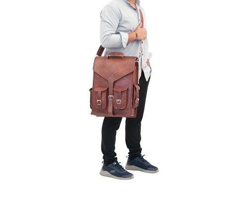 Shy Shy Let’s Touch The Sky Brown Vintage Leather Backpack Laptop Messenger Bag Rucksack Sling for Men and Women (13"X18")