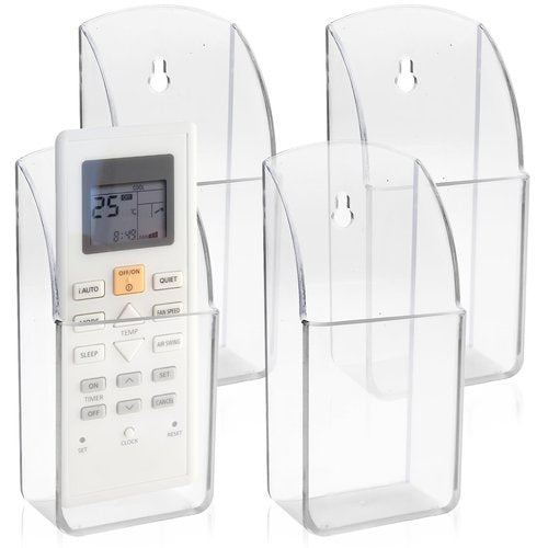 4 PCS Plastic Remote Control Holder Clear Wall Mount Media Organizer Single Compartment Pen Holder for Wall Pencil Holder TV Remote Holder Wall Mount Storage Box for File Makeup Marker Brush Phone