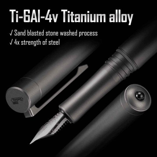 KeyUnity KP02 Fountain Pen Fine Nib with Ink Converter, Titanium Alloy Calligraphy Pen for Writing & Journaling