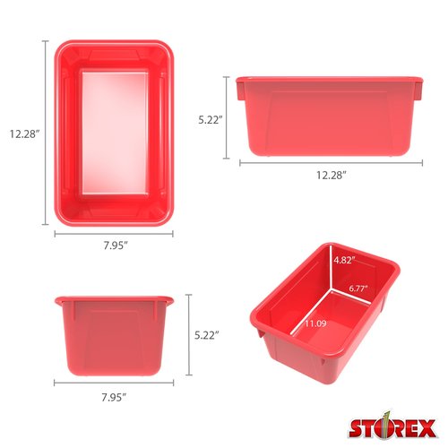 Storex Small Cubby Bins – Plastic Storage Containers for Classroom with Non-Snap Lid, 12.2 x 7.8 x 5.1 inches, Red, (62407U05C) (Pack of 5)