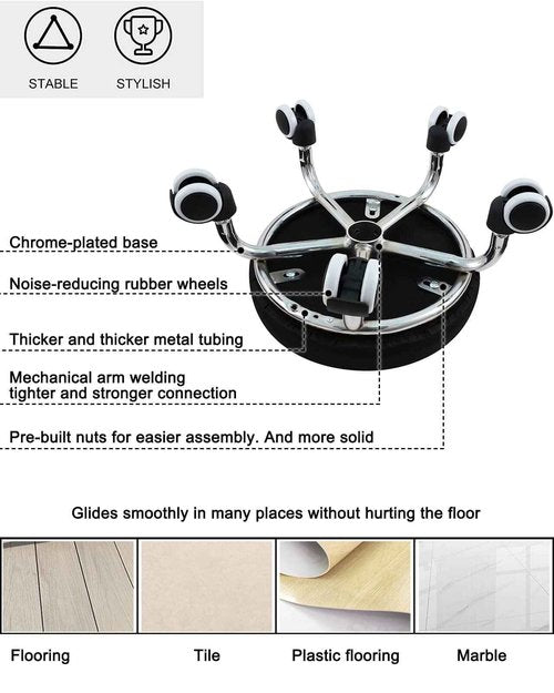 Vapaa taide Rolling Stools with Wheels Heavy Duty 350LB Waterproof PU Leather High Weight Capacity Roller Seat and Crystal Universal Wheels for Men Women Boy Girl Garage Salon Home Office Black