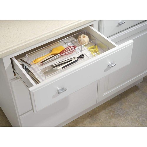 iDesign Clarity Plastic Divided Drawer Organizer, Storage Container for Vanity, Bathroom, Kitchen Drawers, 8" x 16" x 2", Clear,40850