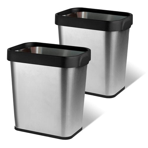 2 Pack Stainless Steel Trash Can 3 Gallon, Open Top Trash Can, 8" x 11" x 13", Rectangle Rubbish Bin, Slim and Narrow, No Lid Small Wastebasketfor Kitchen, Bathroom, Living Room, Office