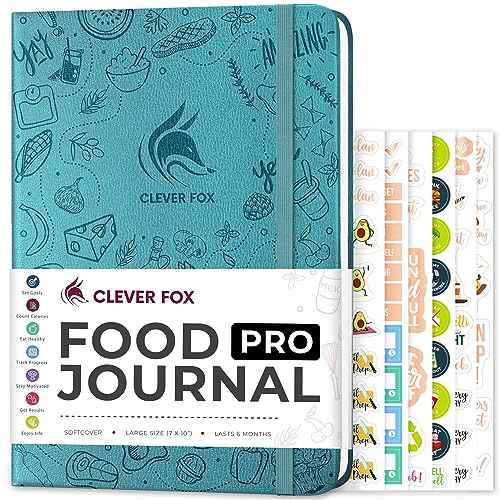 Clever Fox Food Journal Pro ? Diet & Wellness Planner for Women & Men ? Weight Loss Diary with Calorie Tracker ? Food Log for Tracking Meals, Exercise & Weightloss - Undated, 7" x 10" Aquamarine