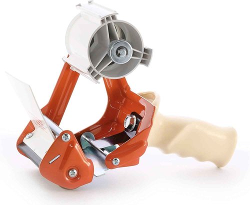 TAPEWELL Heavy Duty Metal Frame Orange Packing Tape Dispenser 3 Inch Core with Special Ergonomic Handle, Tape Gun for Packing Boxes with Premium Tempered Steel Blade - for 3 inch Wide Roll