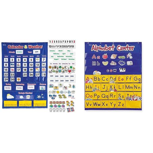 Learning Resources Calendar, Weather & Alphabet Pocket Charts Bundle for Classroom
