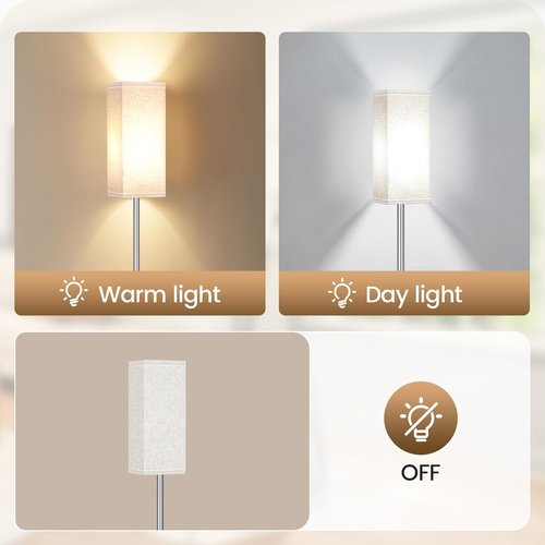 Skiennix 64.6'' Modern Floor Lamp - Minimalist Standing Lamp with Foot Switch | Silver & Beige Finish