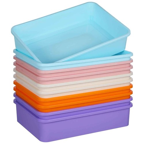 10 PCS Flat Storage Trays 12.4 x 8.5 x 2.8In - Daily Items Organizer Bins Tray for Classroom Art Activity Plastic Stackable Trays File Organizers for School Office Teacher Book Organization