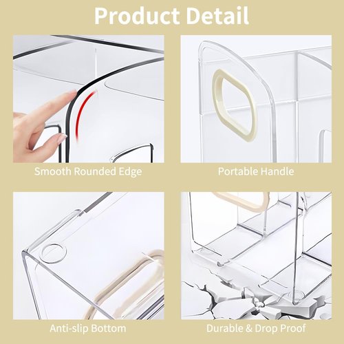 Mulaibdin Acrylic File Sorter with Pen Holder, Sturdy Desk File Organizer with Handle, Clear Purse Handbag Storage Desktop Divider File Folder Rack for Home Office Kitchen Supplies 3 Sections (2 Pcs)