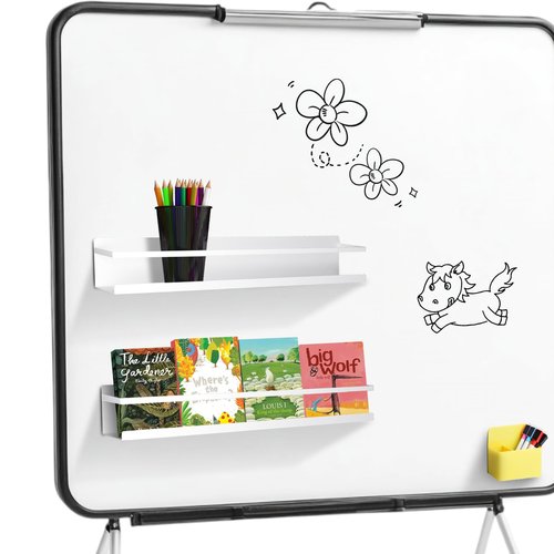 WYLUNBI 2 Pcs Magnetic Metal Book Shelves, 15.7'' x 2.7'' x 2.7'', Special for Whiteboard, Classroom and Fridge Storage, Holds up to 12 lbs