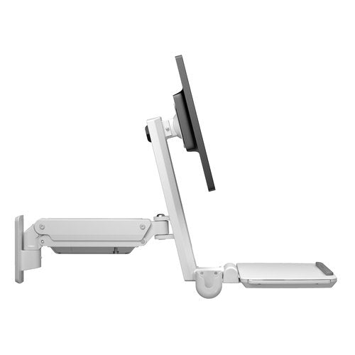 Mount Plus MED02 Medical Wall Mount Workstation with Folding Keyboard Tray | Large Sliding Mouse Pad | Height Adjustment Space Save Folding Design for 17"-35" Screen | Scanner Holder