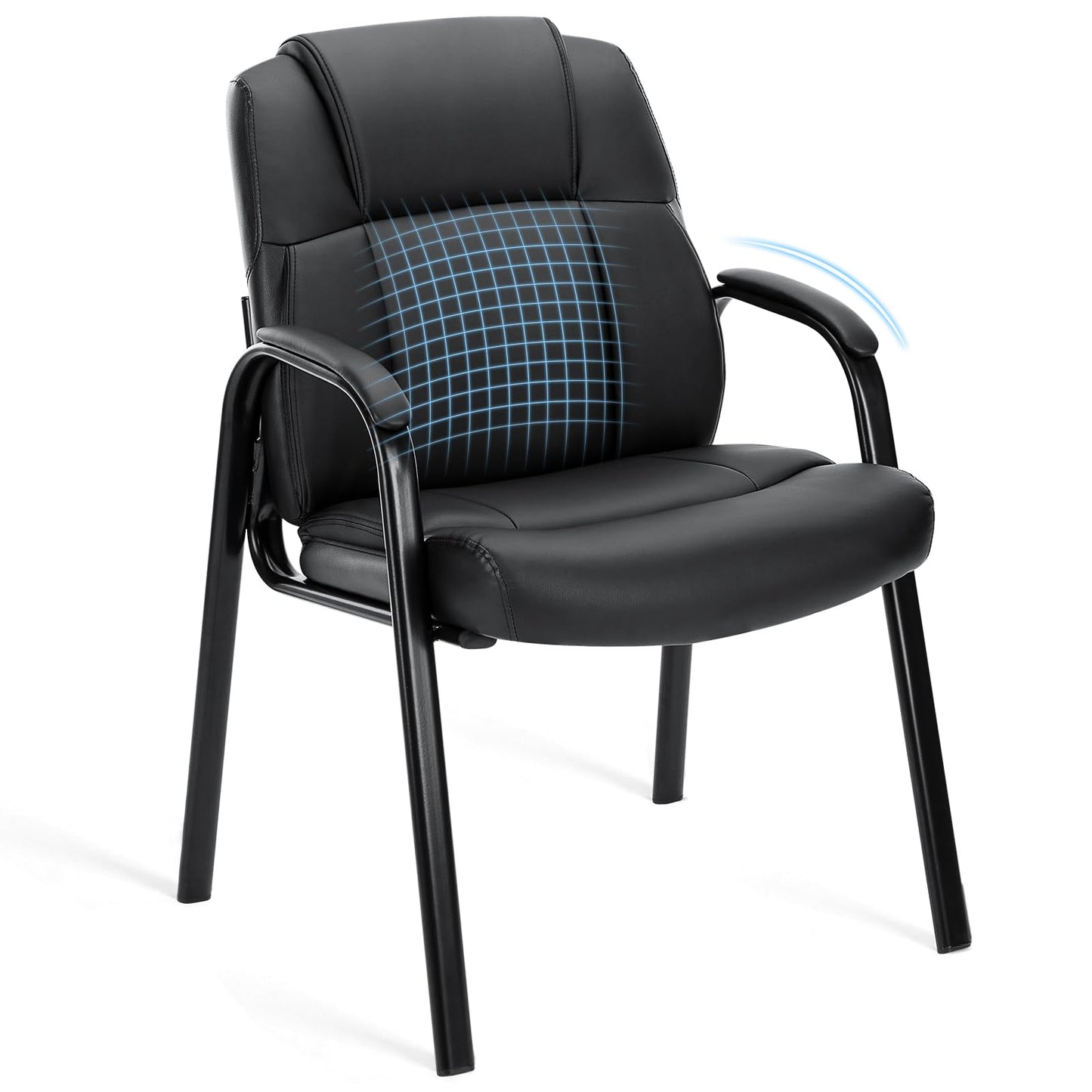Sweetcrispy Waiting Room Chairs Set of 4, PU Leather Big and Tall No Wheels Executive Office Chair with Padded Arms for Reception Conference Room Lobby