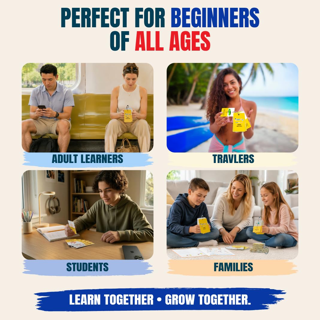 300 Bilingual English Spanish Flash Cards for Adults & Kids Ages 12+ Beginners - Noun Vocabulary with Pictures, Pronunciation, Sentences, Adult Self Study & Learn Spanish Workbooks for Adults